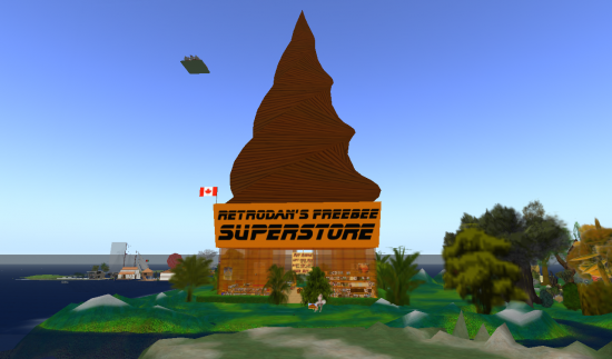 On the OpenSim-based OSGrid, most shopping is free, including at Retrodan's Freebee Superstore.