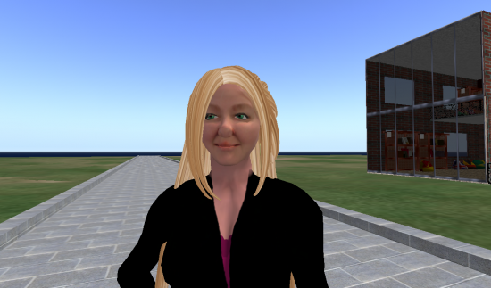 My avatar on the OpenSim-based OSGrid, with the CyberExtruder skin.