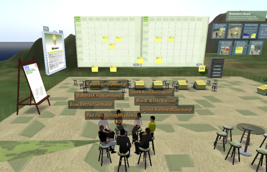 A team meeting in one of IBM's Sametime 3d virtual meeting rooms.