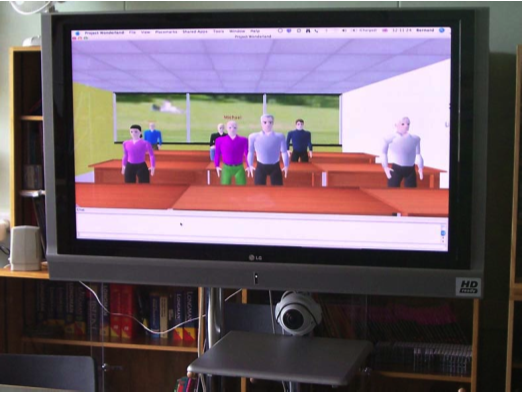 roxbury-classroom Virtual students attending a real class. (Photo courtesy of the Roxbury Institute of Technology.)