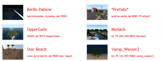 A few of the destinations listed in the Hyperica directory.