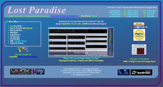 Home page of the Lost Paradise grid, at www.lpgrid.com.