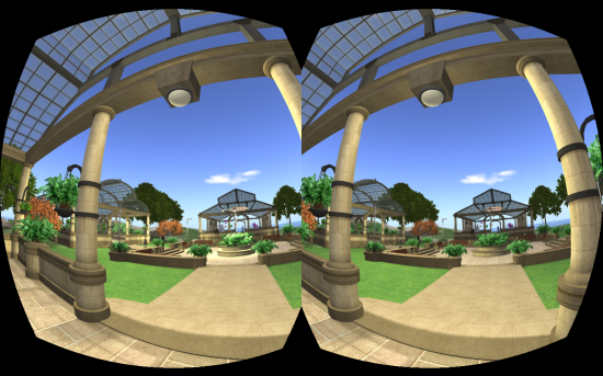 Second Life's Ahern area as seen with the Oculus Rift. (Image courtesy David Rowe.)