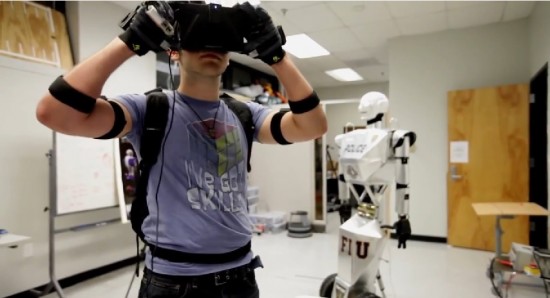 Student controls the robot by moving his own fingers, arms and head, and sees everything the robot sees via the Oculus Rift.