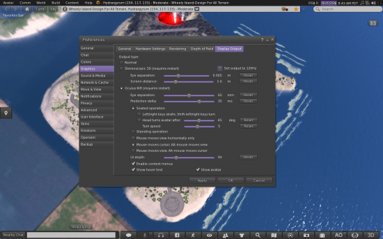 Settings menus for Stereoscopic 3D, Oculus Rift and Kinect in the CtrlAltStudio viewer. (Image courtesy Ann Latham Cudworth.)