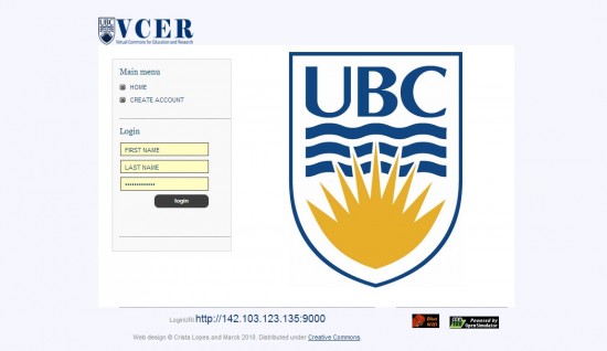 Home page of UBC's Virtual Commons for Education and Research grid.