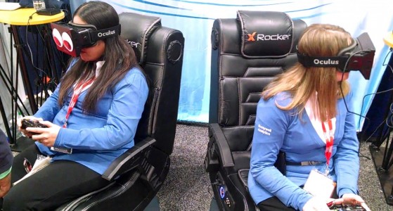 Conference attendees wearing Oculus Rift virtual reality headsets. (Image courtesy ArchVirtual.)