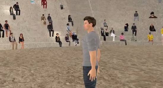 Ebbe Altberg speaking at the VWBPE conference in Second Life.