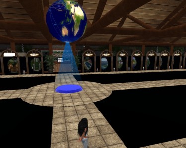 The Teleport Hud Center connects visitors to notable in-world destinations. (Image courtesy Tangle Grid.)