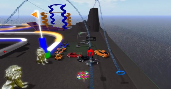Bullet physics roller coaster by Michael Cerquoni, also known as Nebadon Izumi in-world. Click image for full video.