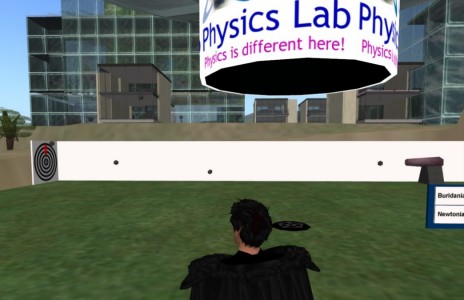 The alternative physics cannon experiment in Second Life. (Image courtesy dos Santos.)