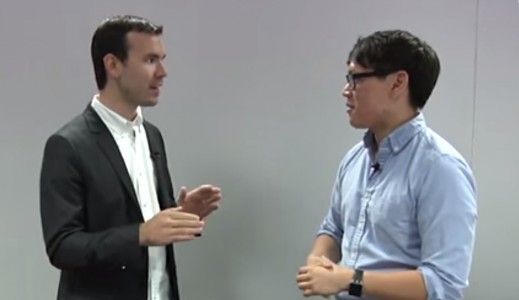 Tested's Norm Chan (right) talks with Oculus VP of Product Nate Mitchell (left).