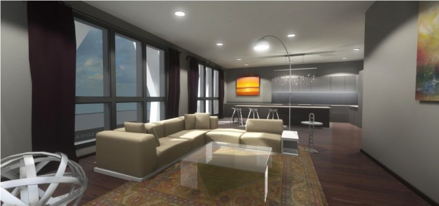 Western unit 101 living room. (Image courtesy NetZero Homes.)