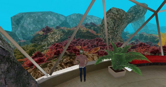 An undersea scene in MeshMoon, a realXtend-based Web-based virtual environment platform.