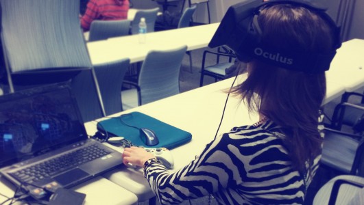 It's hard to find your keyboard when the Rift is blocking your view. (Image courtesy Xin Xin.)