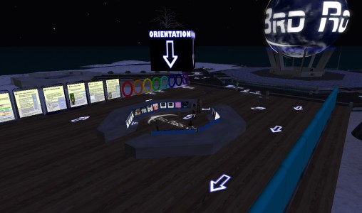 3rd Rock Grid's welcome area features mentors, links to in-world destinations, and a small selection of freebies.