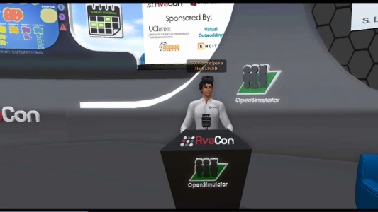 Oculus Rift chief scientist Steve LeValle addresses the OpenSimulator Community Conference in avatar form.