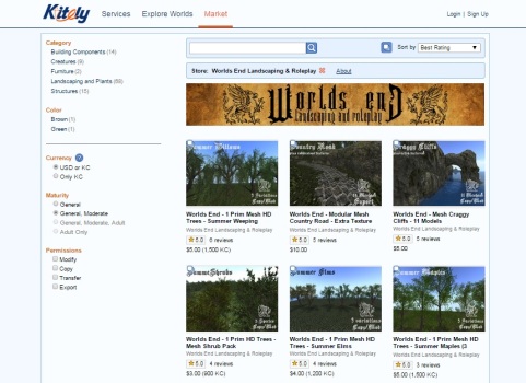 The World's End Landscaping and Roleplay store on the Kitely Market.