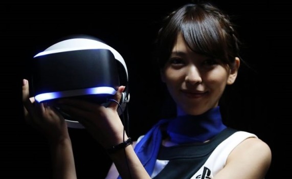 Sony did not announce a price for Project Morpheus, a VR headset that will connect with its PS4 game console, but said Tuesday that the gadget would be released in the first half of 2016. (Image courtesy Reuters.)