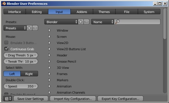 User preferences dialog in Blender.