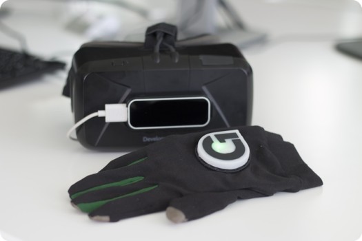 Gloveone lets wearers feel virtual objects. (image courtesy NeuroDigital Technologies.)