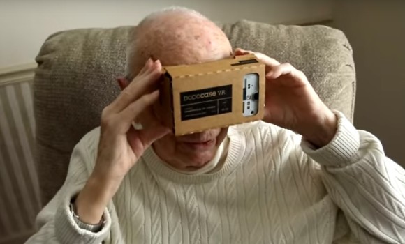 Veteran with Google Cardboard headset. (Image courtesy Veterans United Foundation.)