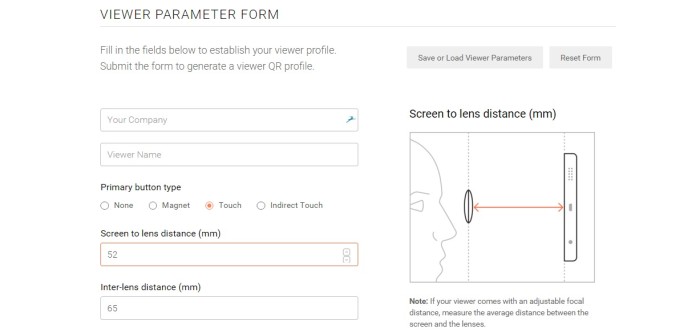 Google's Viewer Profile Generator for Google Cardboard-compatible headsets.