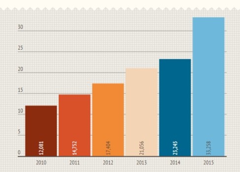 Annual active user growth. (Hypergrid Business data.)