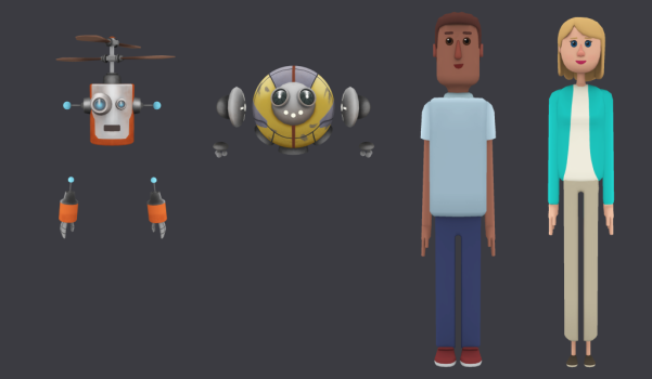 AltspaceVR recently released a set of new avatars, including two human figures. (Image courtesy AltspaceVR.)