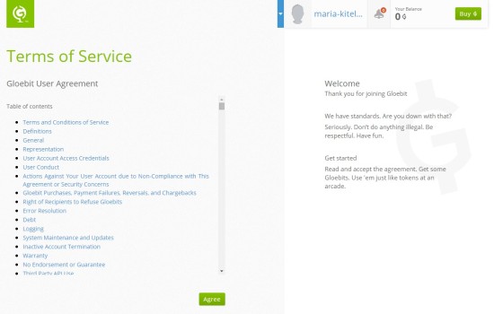 authorize Gloebit -- agree to terms of service