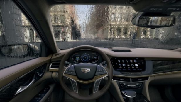 An interior view of Cadillac's 2016 CT6 sedan, as seen in a 360-degree video.