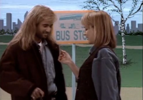 Helen Hunt dips her hand into Andre Agassi's pocket and pulls out a bus token.