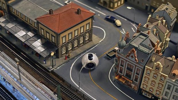 A 360-degree camera being used to record video from right inside a model train set. (Image courtesy Jo JÃ¸rgen Stordal.)