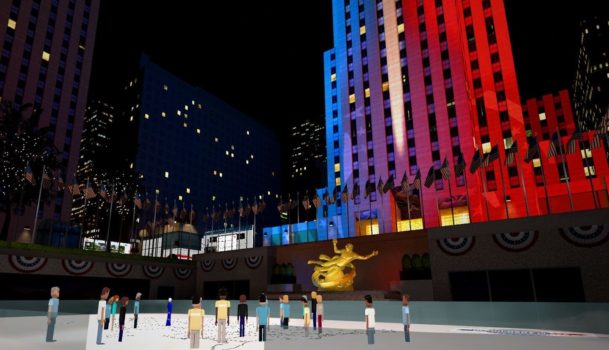 AltspaceVR's Democracy Plaza. (Image courtesy AltspaceVR and NBC News.)