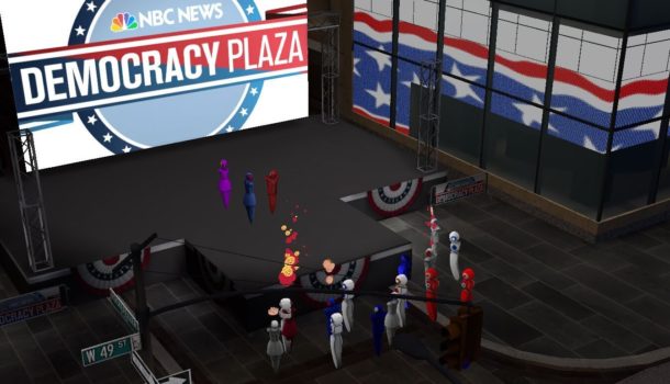 AltspaceVR's Democracy Plaza. (Image courtesy AltspaceVR and NBC News.)