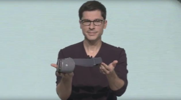 Clay Bavor with the new Daydream View virtual reality headset. (Image courtesy Google.)