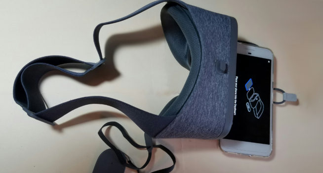 Daydream View headset with Pixel XL smartphone.